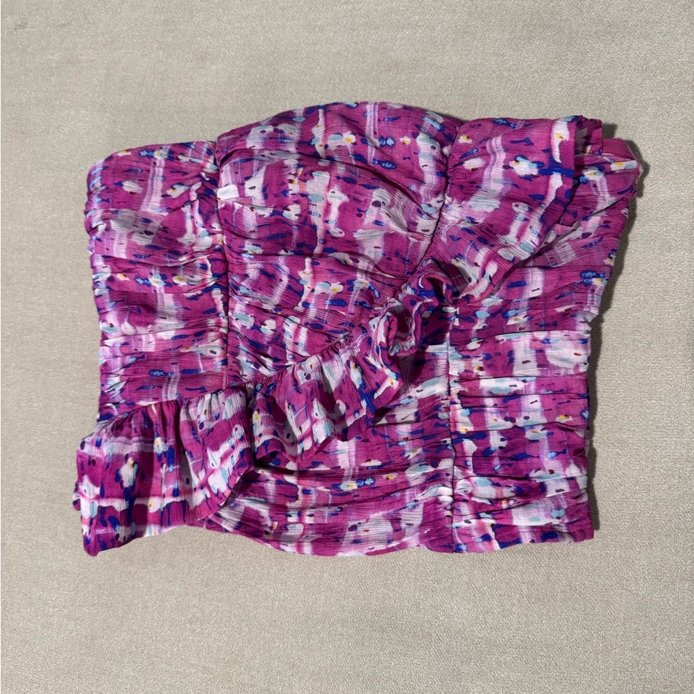 Purple Patterned Strapless Top